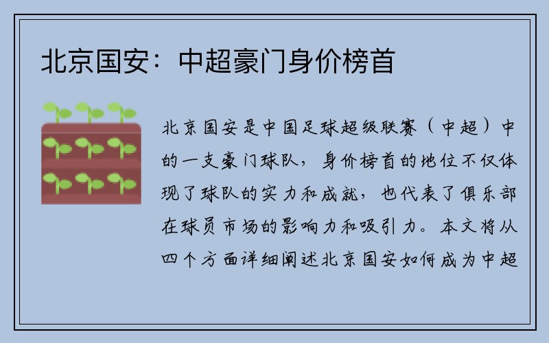 北京国安：中超豪门身价榜首