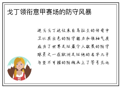 戈丁领衔意甲赛场的防守风暴